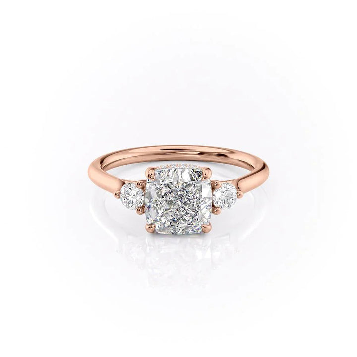 The Lucy Set With Cushion Side Stone Lab Diamond 1 Carat 14K Rose#material_rose
