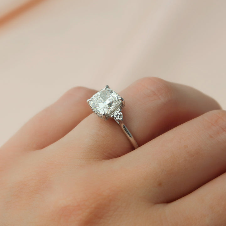 The Lucy Cushion Lab Diamond Moissanite Engagement Ring *Shown with 3 ct #material_white