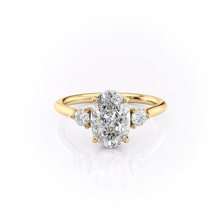 The Lucy Set With Oval Side Stone Lab Diamond 1 Carat 14K Gold#material_gold