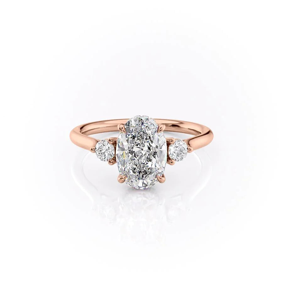 The Lucy Set With Oval Side Stone Lab Diamond 1 Carat 14K Rose#material_rose