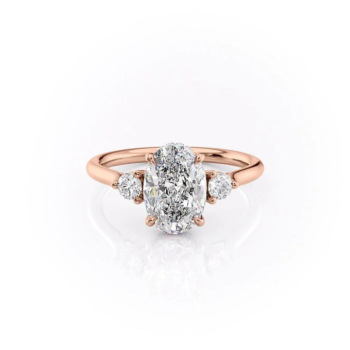 The Lucy Set With Oval Side Stone Lab Diamond 1 Carat 14K Rose#material_rose