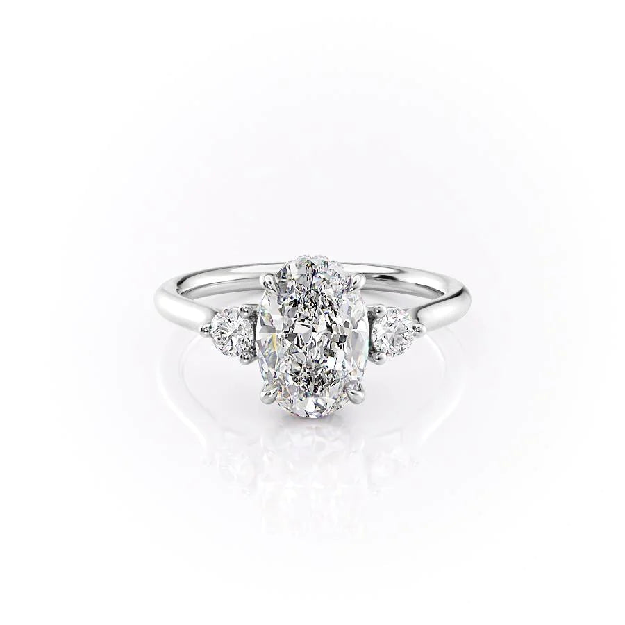 The Lucy Set With Oval Side Stone Lab Diamond 1 Carat 14K White#material_white