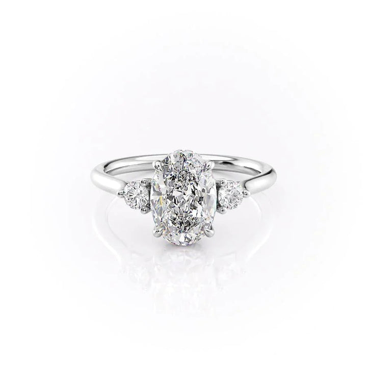 The Lucy Set With Oval Side Stone Lab Diamond 1 Carat 14K White#material_white