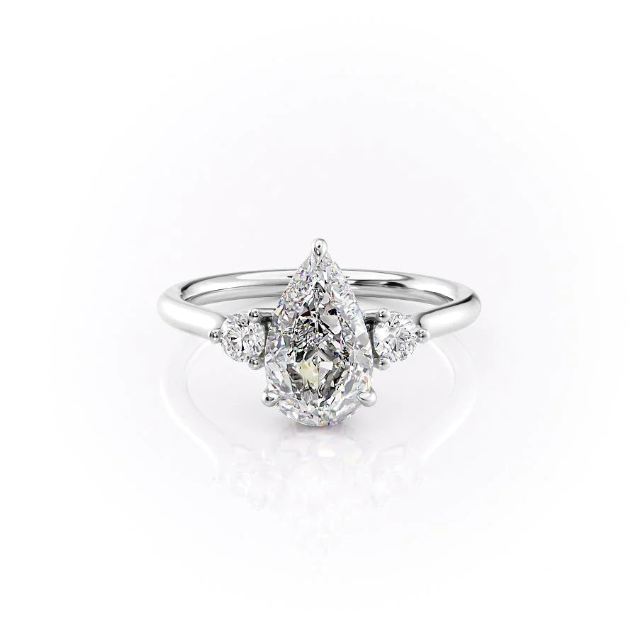 The Lucy Set With Pear Side Stone Lab Diamond 1 Carat 14K White#material_white