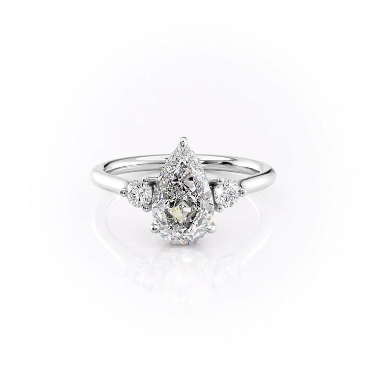 The Lucy Set With Pear Side Stone Lab Diamond 1 Carat 14K White#material_white