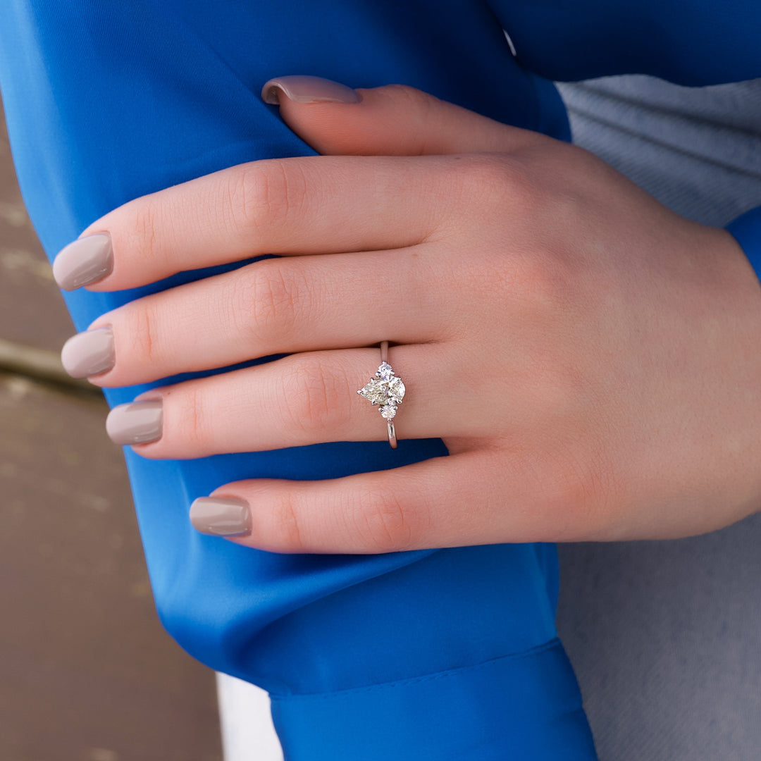 The Lucy Pear Lab Diamond Moissanite Engagement Ring