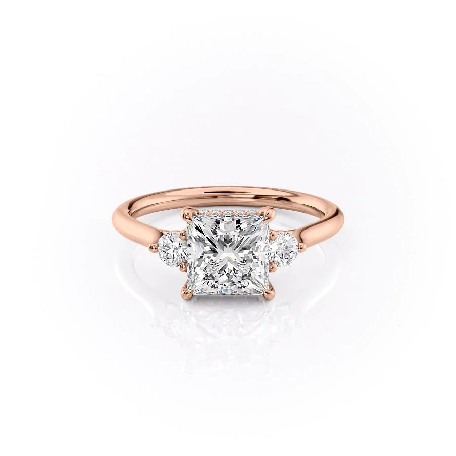 The Lucy Set With Princess Side Stone Lab Diamond 1 Carat 14K Rose#material_rose