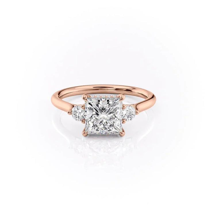 The Lucy Set With Princess Side Stone Lab Diamond 1 Carat 14K Rose#material_rose