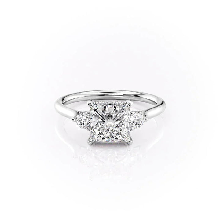 The Lucy Set With Princess Side Stone Lab Diamond 1 Carat 14K White#material_white