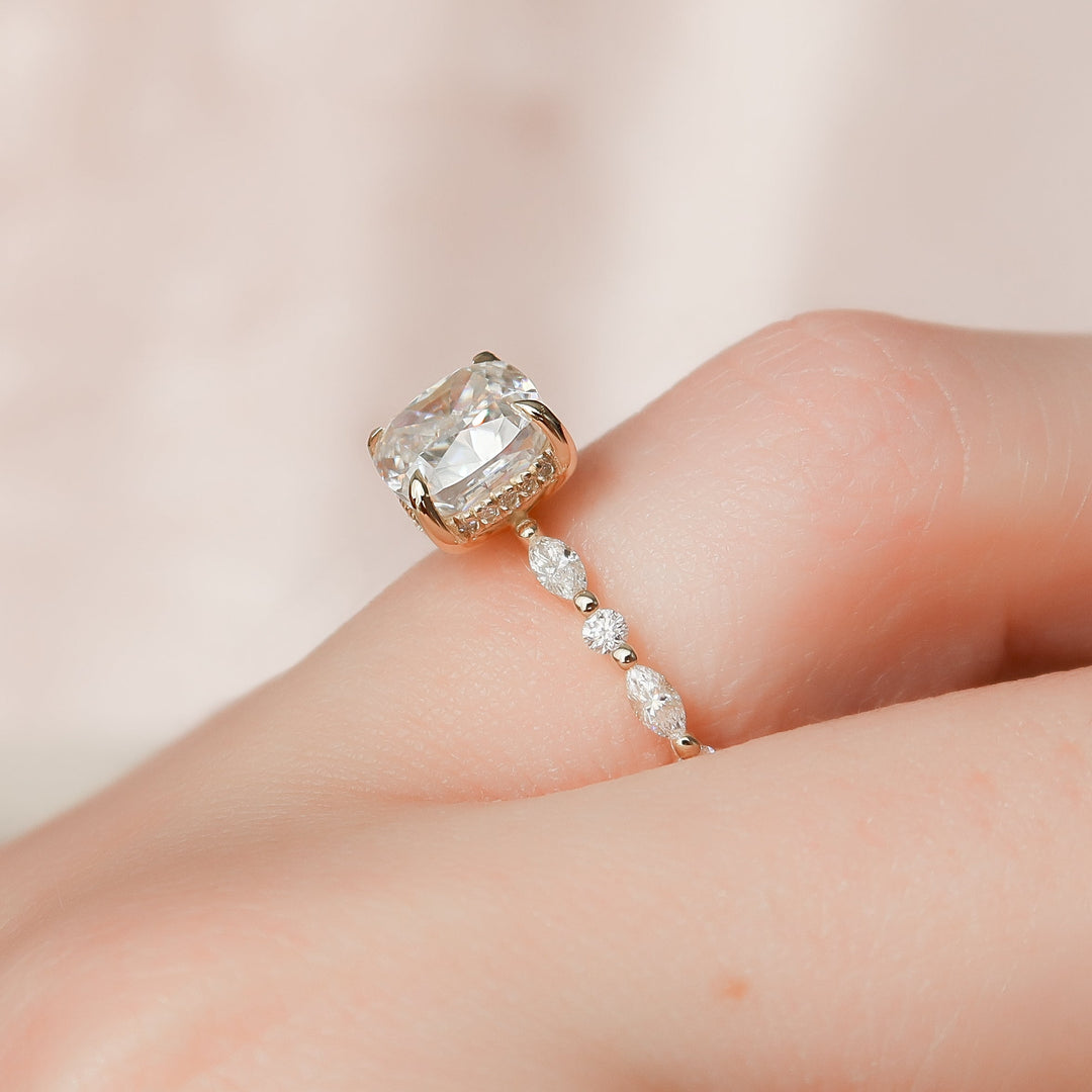 The Lyra Cushion Lab Diamond Moissanite Engagement Ring