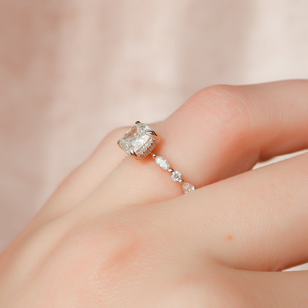 The Lyra Cushion Lab Diamond Moissanite Engagement Ring