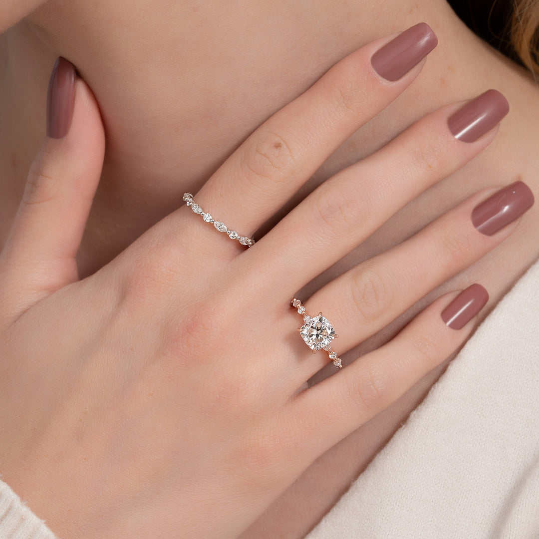 The Lyra Cushion Lab Diamond Moissanite Engagement Ring