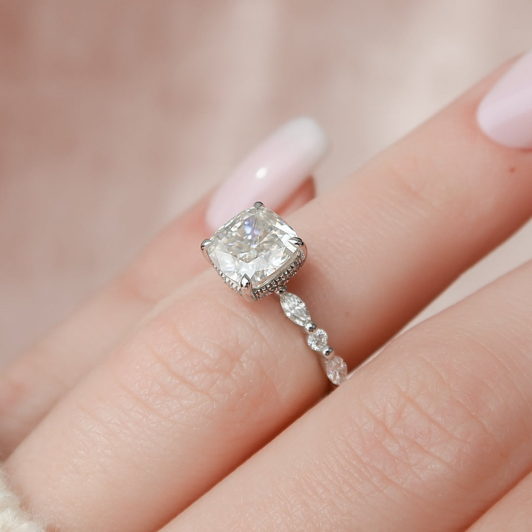 The Lyra Cushion Lab Diamond Moissanite Engagement Ring