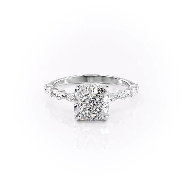 The Lyra Set With Cushion Side Stone Lab Diamond 1 Carat 14K White#material_white