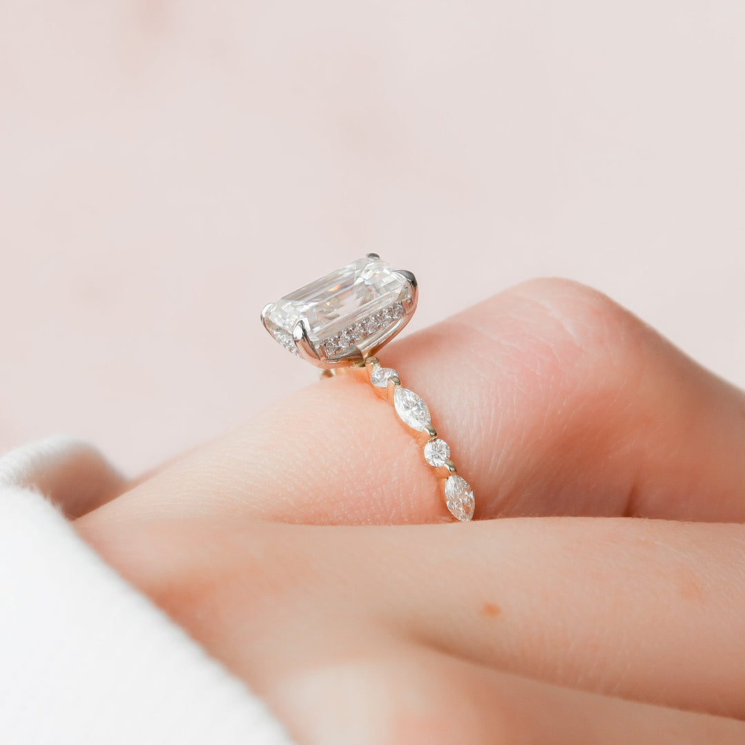 The Lyra Emerald Lab Diamond Moissanite Engagement Ring