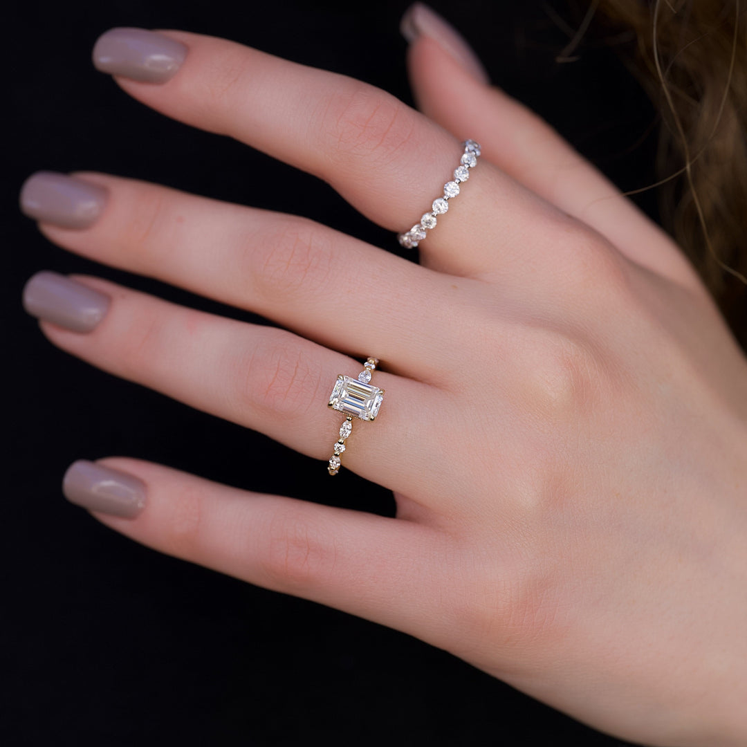 The Lyra Emerald Lab Diamond Moissanite Engagement Ring