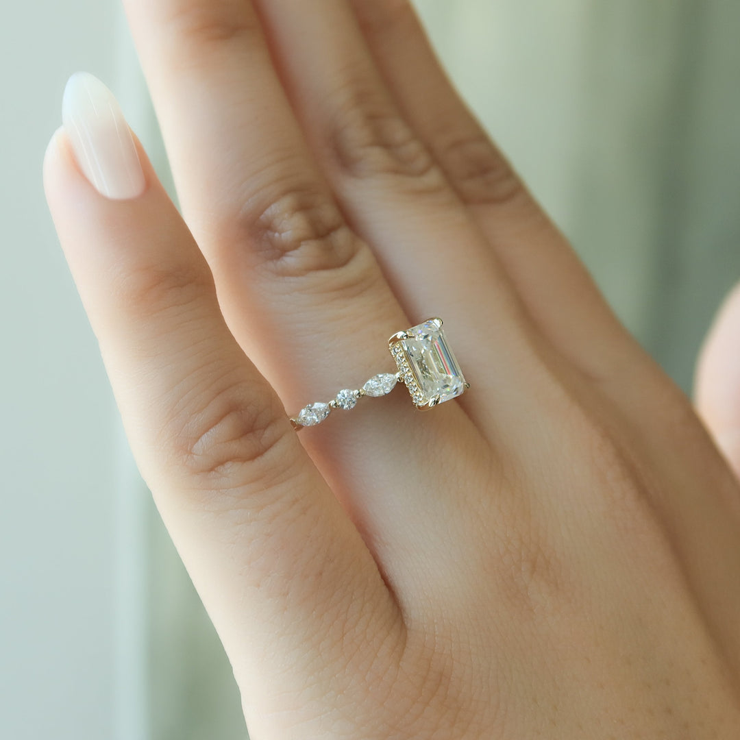 The Lyra Emerald Lab Diamond Moissanite Engagement Ring