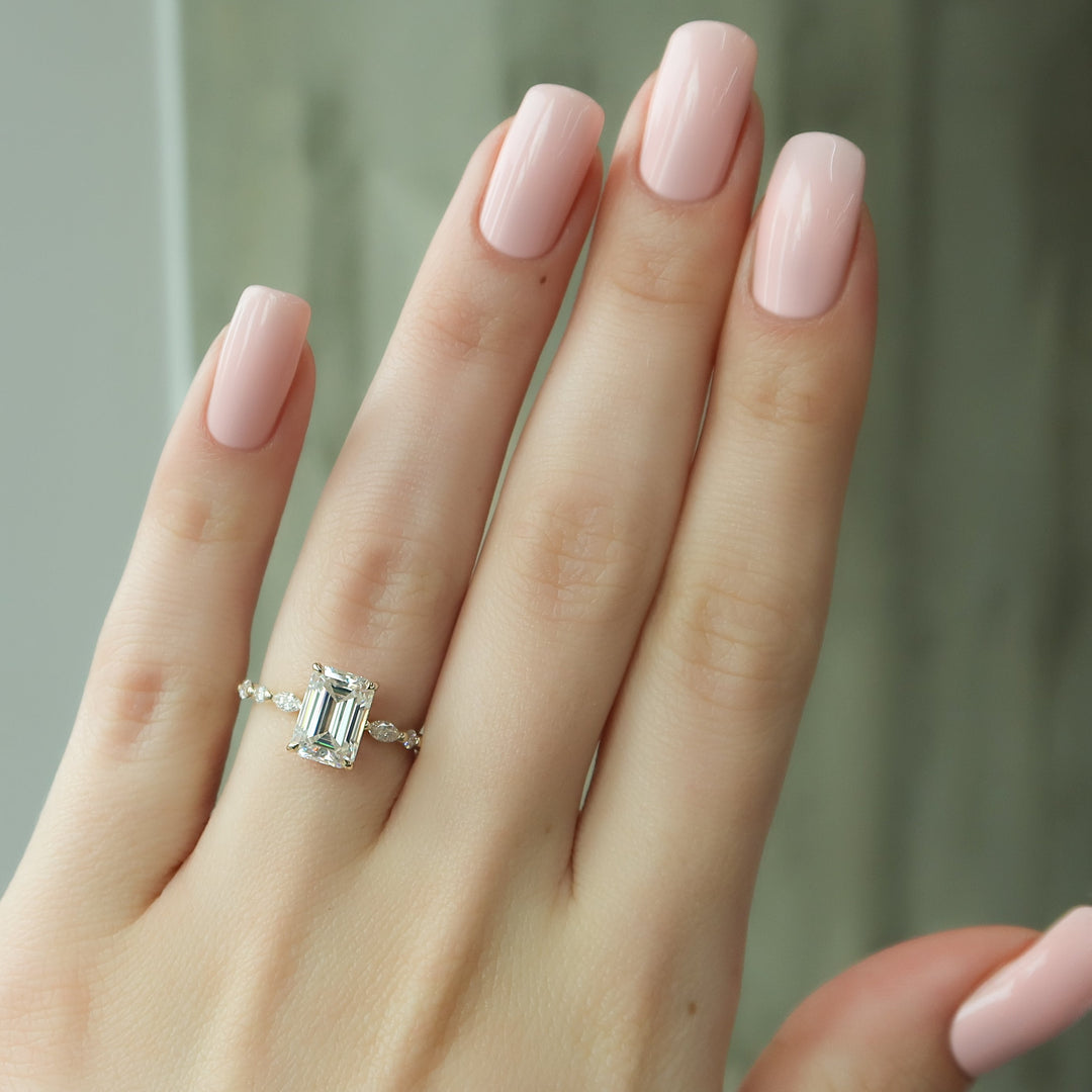 The Lyra Emerald Lab Diamond Moissanite Engagement Ring