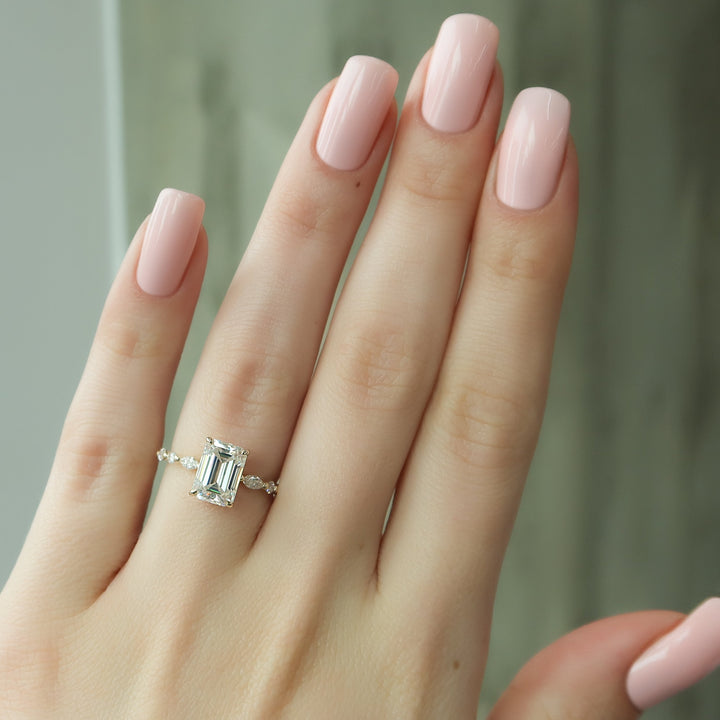 The Lyra Emerald Lab Diamond Moissanite Engagement Ring *Shown with 2.5 ct #material_gold