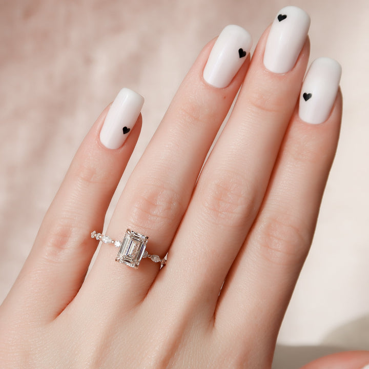 The Lyra Emerald Lab Diamond Moissanite Engagement Ring *Shown with 2 ct #material_rose