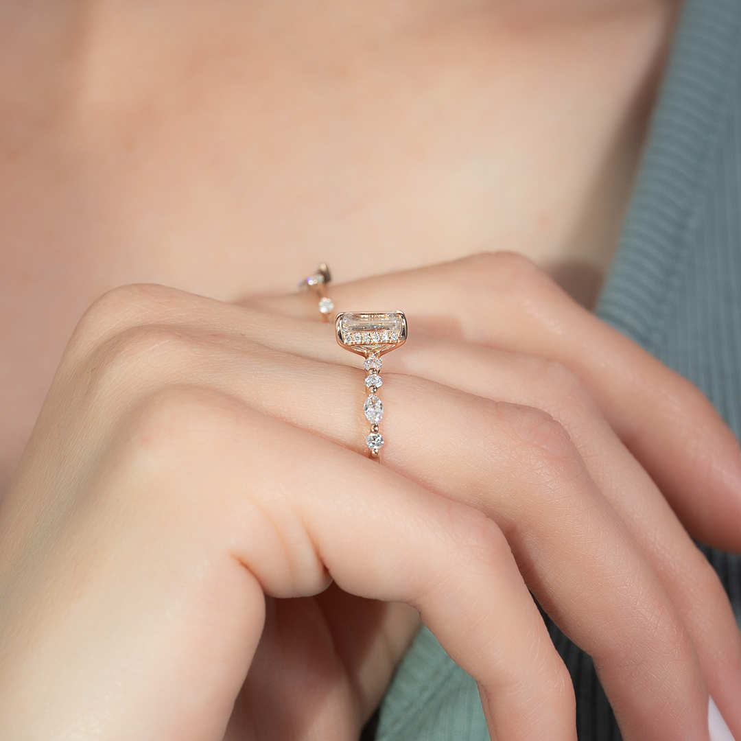 The Lyra Emerald Lab Diamond Moissanite Engagement Ring