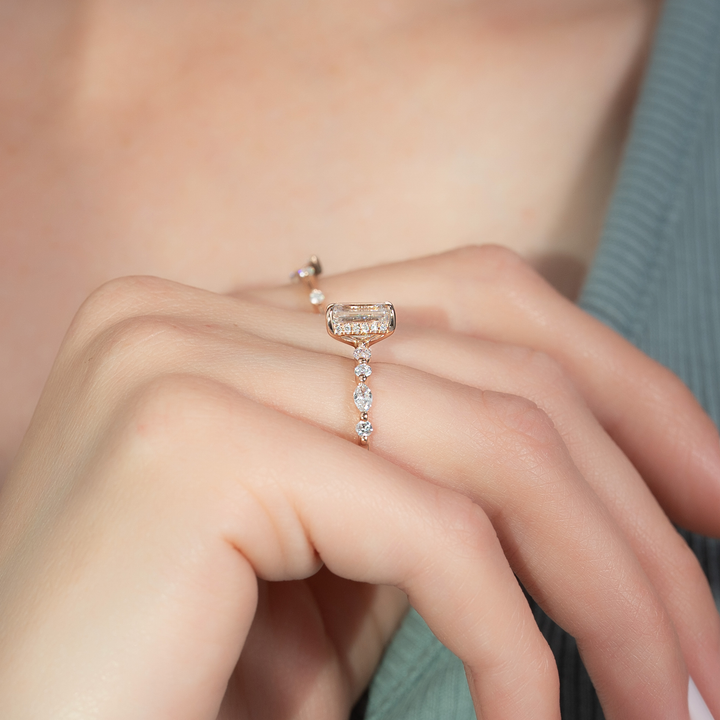 The Lyra Emerald Lab Diamond Moissanite Engagement Ring *Shown with 1.5 ct #material_rose