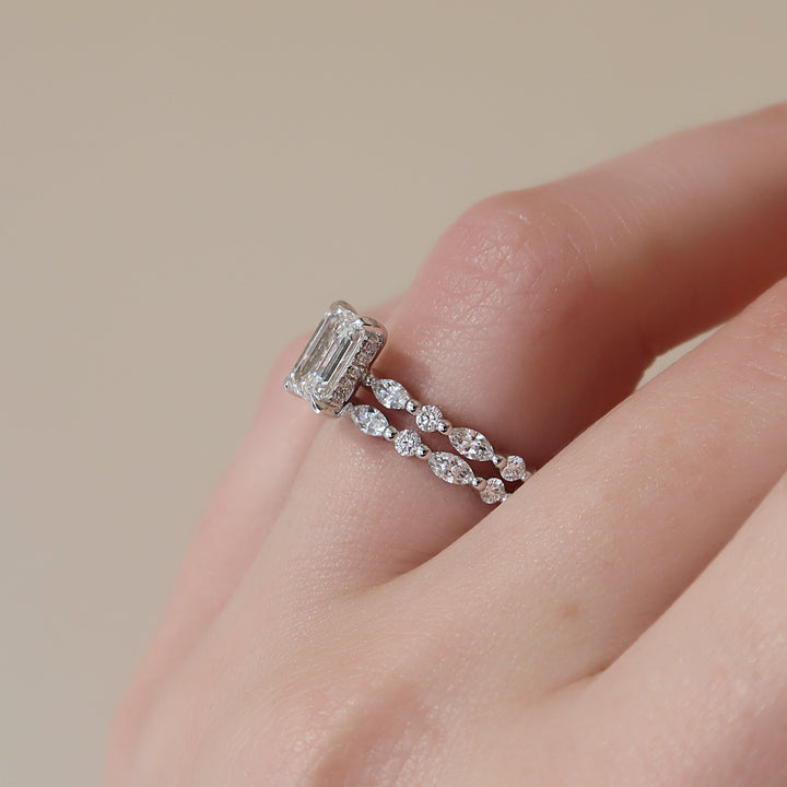 The Lyra Emerald Lab Diamond Moissanite Engagement Ring *Shown with 1 ct #material_white