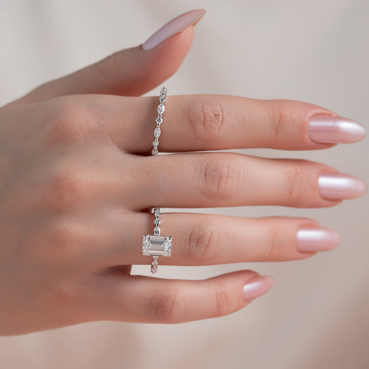 The Lyra Emerald Lab Diamond Moissanite Engagement Ring *Shown with 2 ct #material_white