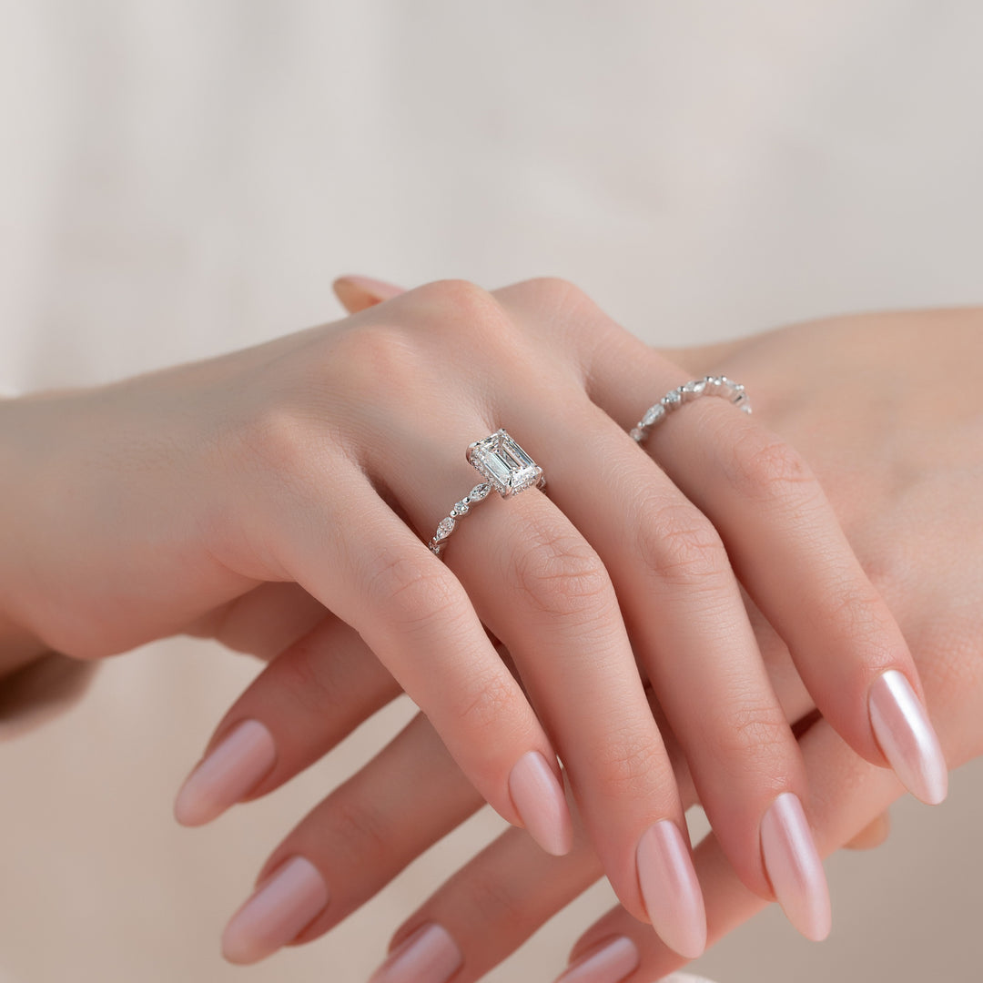 The Lyra Emerald Lab Diamond Moissanite Engagement Ring