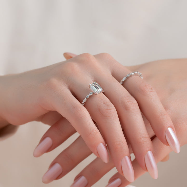 The Lyra Emerald Lab Diamond Moissanite Engagement Ring *Shown with 2 ct #material_white