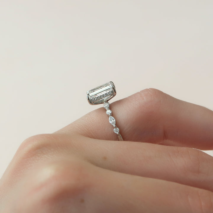 The Lyra Emerald Lab Diamond Moissanite Engagement Ring *Shown with 3.5 ct #material_white