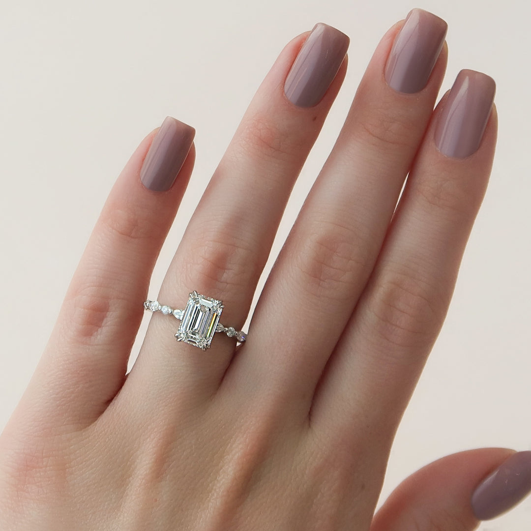 The Lyra Emerald Lab Diamond Moissanite Engagement Ring