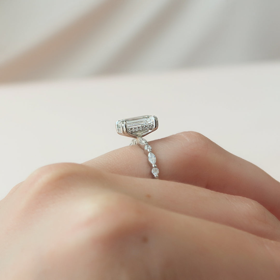 The Lyra Emerald Lab Diamond Moissanite Engagement Ring