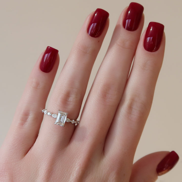 The Lyra Emerald Lab Diamond Moissanite Engagement Ring *Shown with 1 ct #material_white