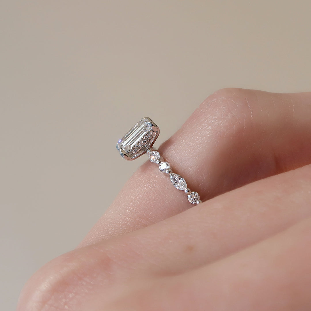 The Lyra Emerald Lab Diamond Moissanite Engagement Ring