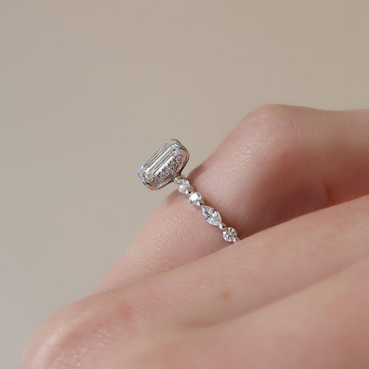 The Lyra Emerald Lab Diamond Moissanite Engagement Ring *Shown with 1 ct #material_white