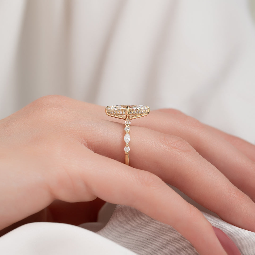 The Lyra Marquise Lab Diamond Moissanite Engagement Ring