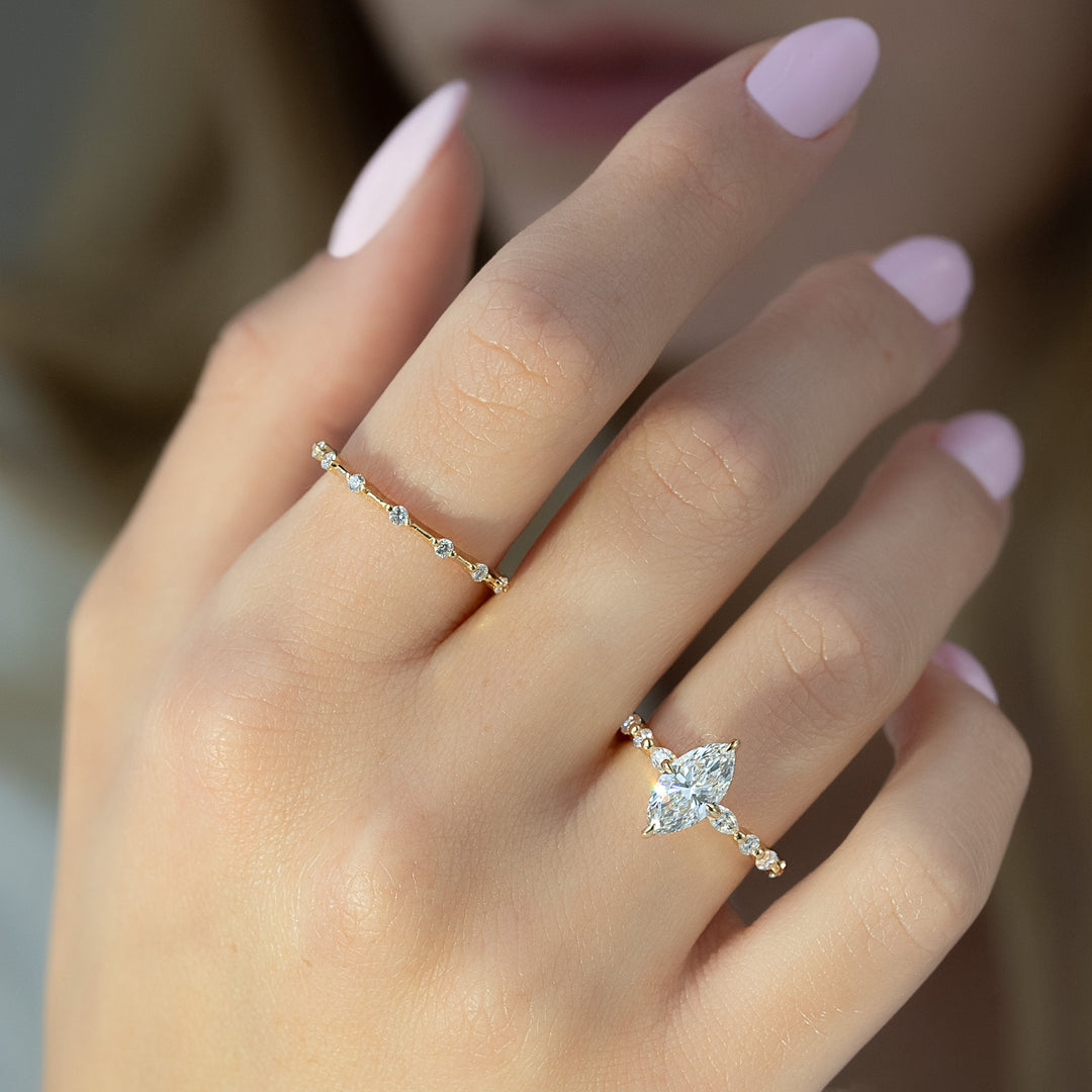 The Lyra Marquise Lab Diamond Moissanite Engagement Ring