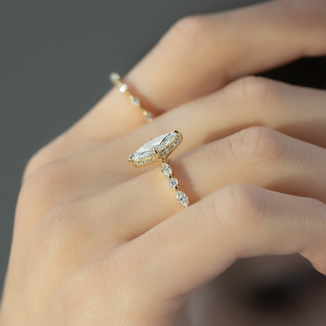 The Lyra Marquise Lab Diamond Moissanite Engagement Ring