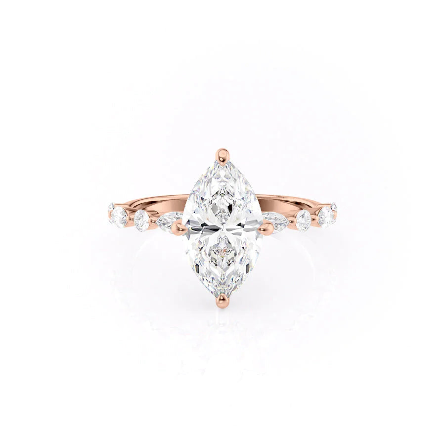 The Lyra Set With Marquise Side Stone Lab Diamond 1 Carat 14K Rose#material_rose