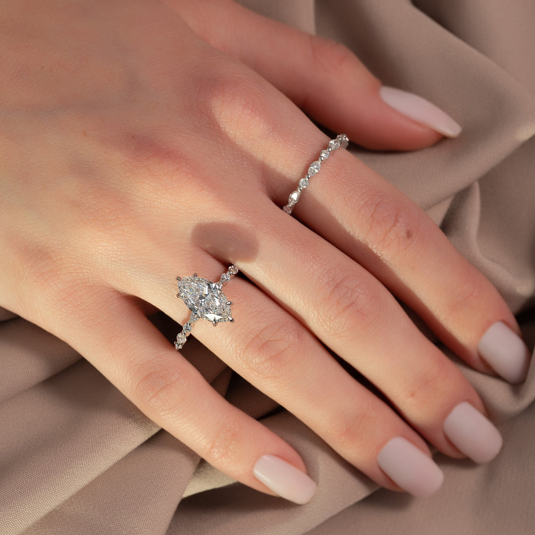 The Lyra Marquise Lab Diamond Moissanite Engagement Ring