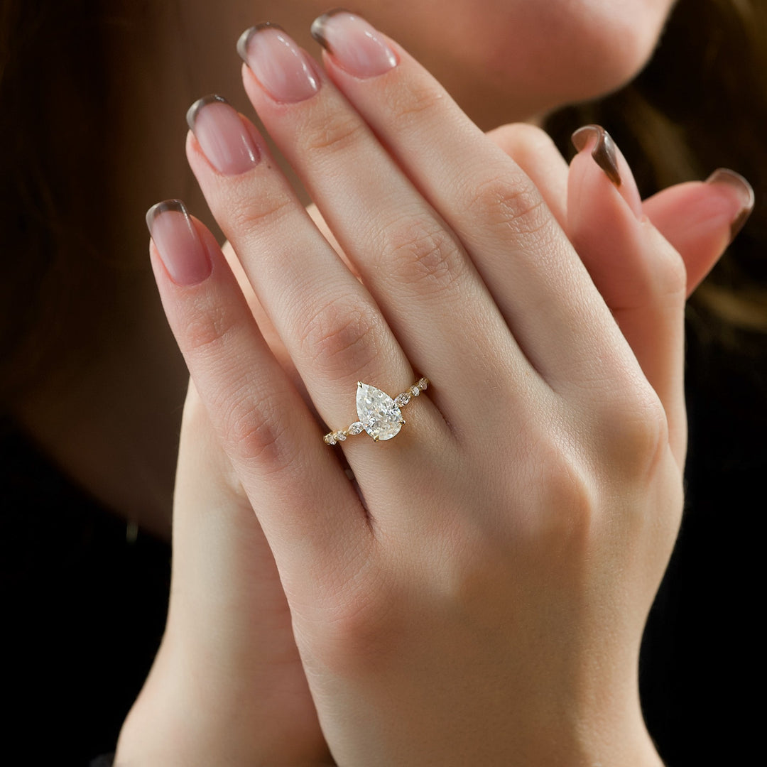 The Lyra Pear Lab Diamond Moissanite Engagement Ring