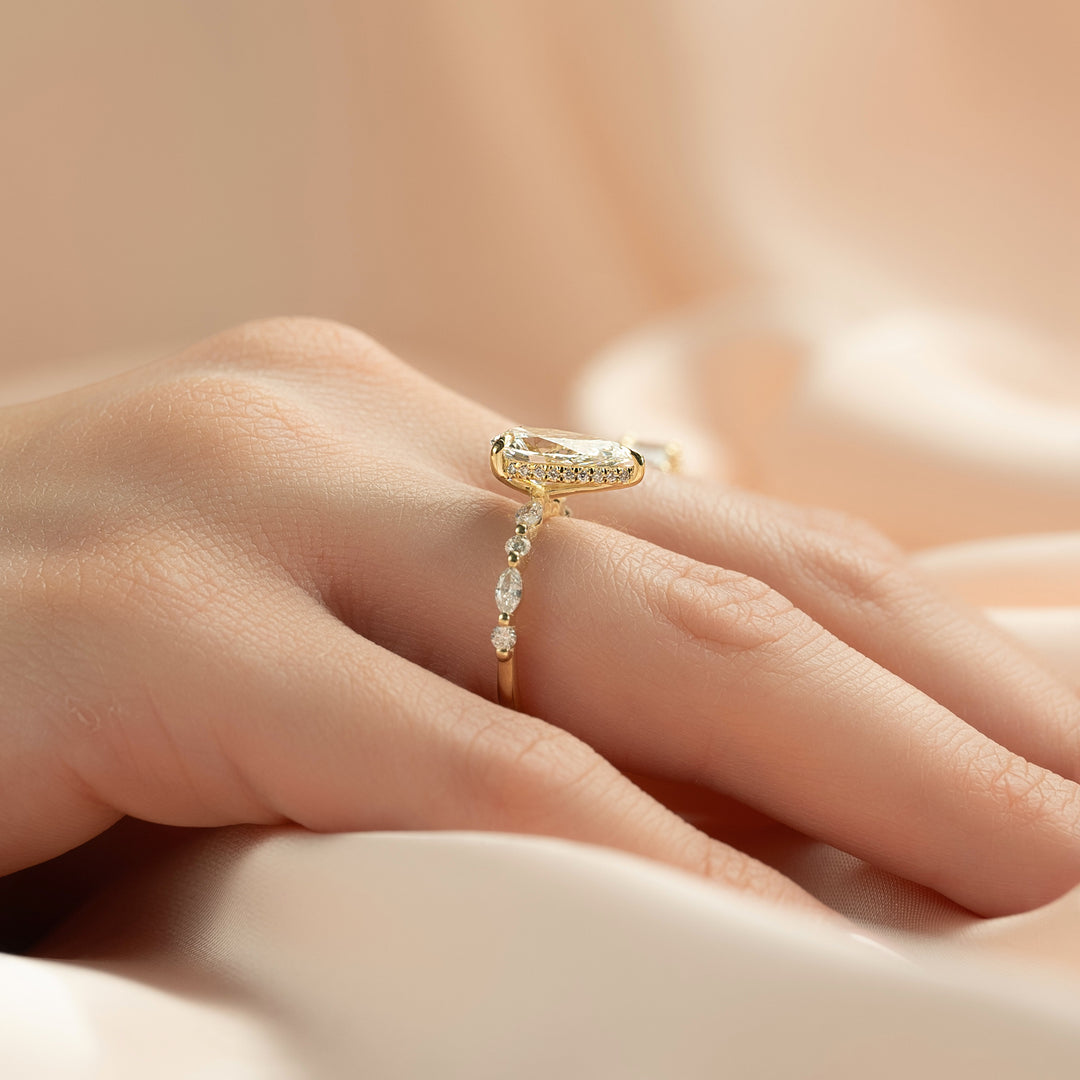 The Lyra Pear Lab Diamond Moissanite Engagement Ring