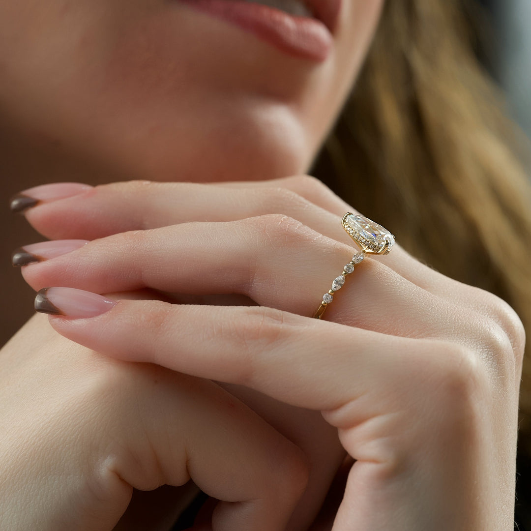 The Lyra Pear Lab Diamond Moissanite Engagement Ring
