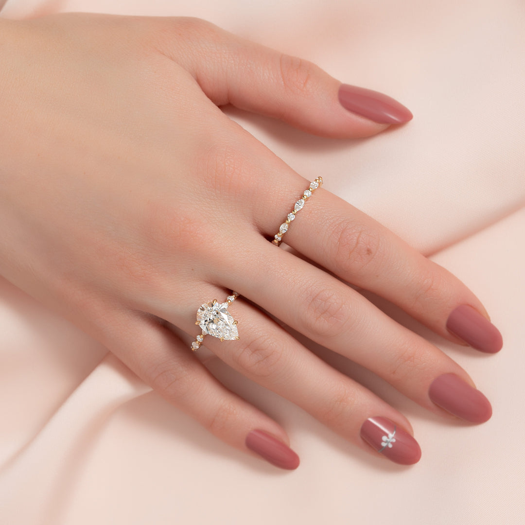 The Lyra Pear Lab Diamond Moissanite Engagement Ring