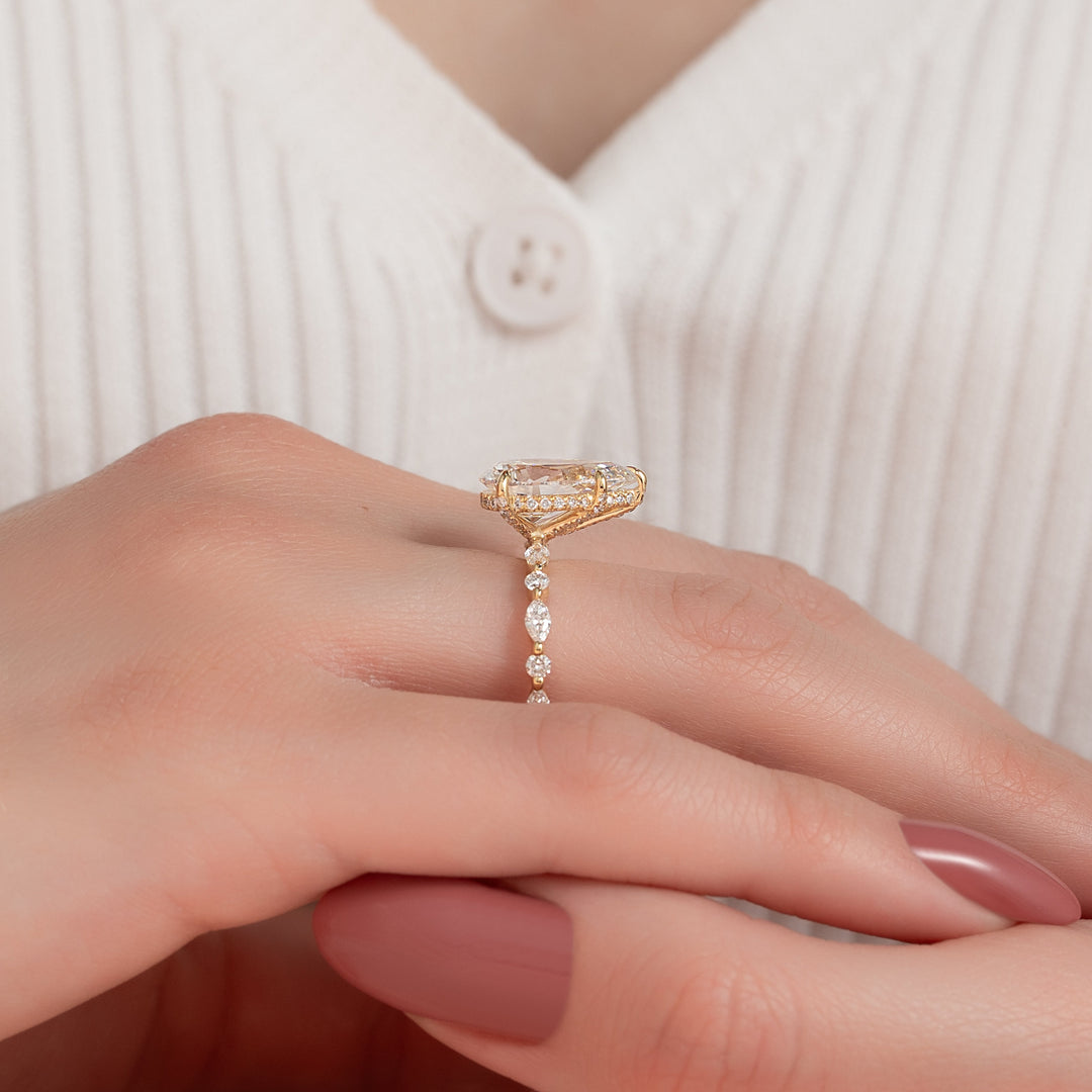 The Lyra Pear Lab Diamond Moissanite Engagement Ring