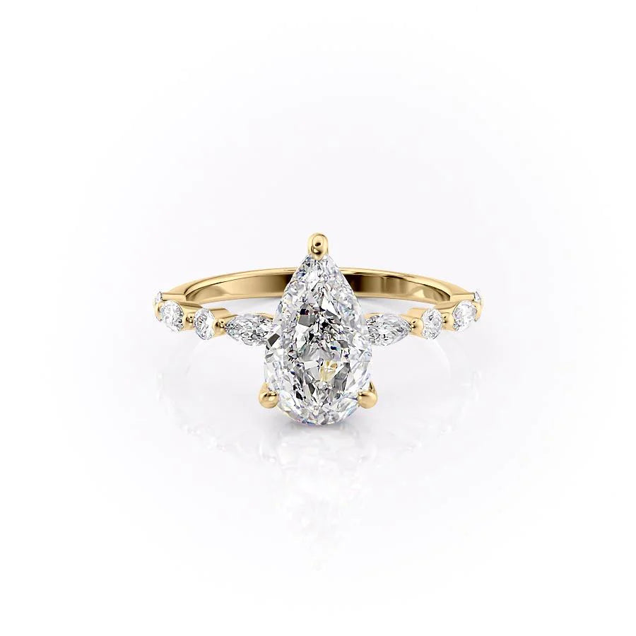 The Lyra Set With Pear Side Stone Lab Diamond 1 Carat 14K Gold#material_gold