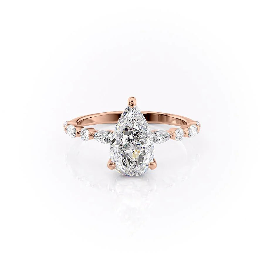 The Lyra Set With Pear Side Stone Lab Diamond 1 Carat 14K Rose#material_rose
