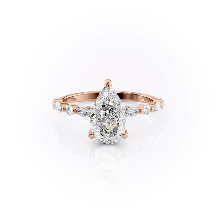 The Lyra Set With Pear Side Stone Lab Diamond 1 Carat 14K Rose#material_rose