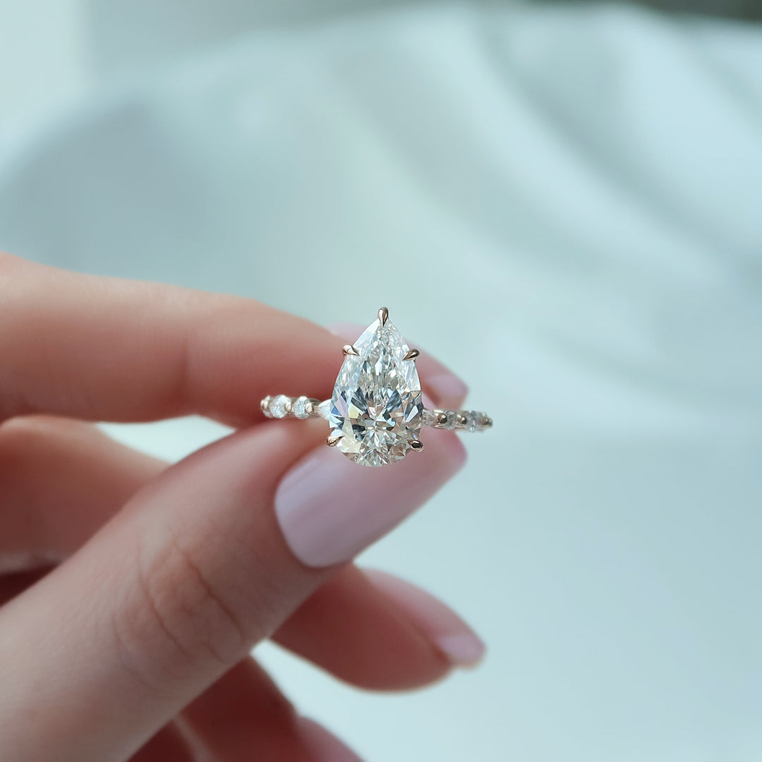 The Lyra Pear Lab Diamond Moissanite Engagement Ring